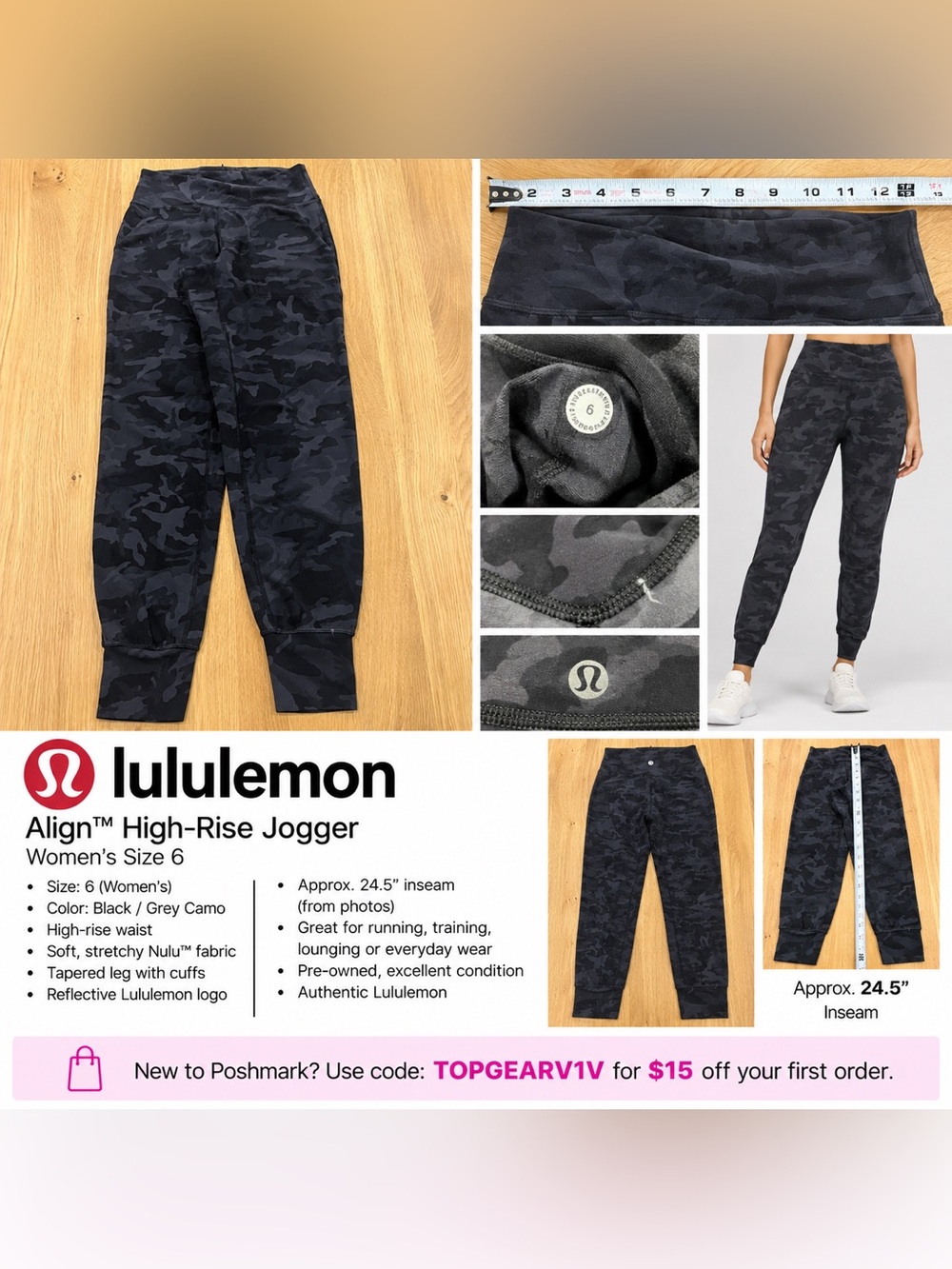 Lululemon Black Camo Jogger Leggings Pants Size 6